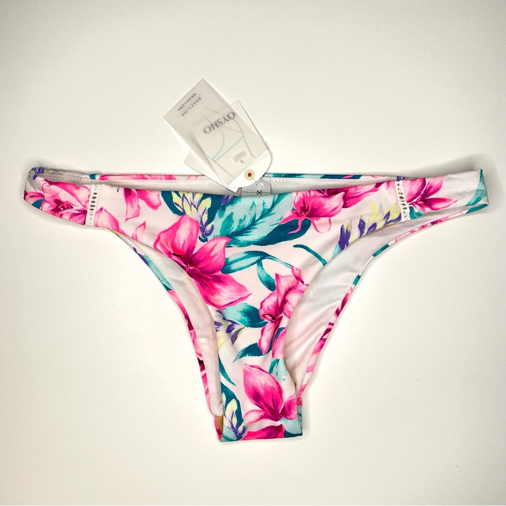 OYSHO Brazilian Floral Bikini Bottoms High Waist Crochet Detail Lined NWT